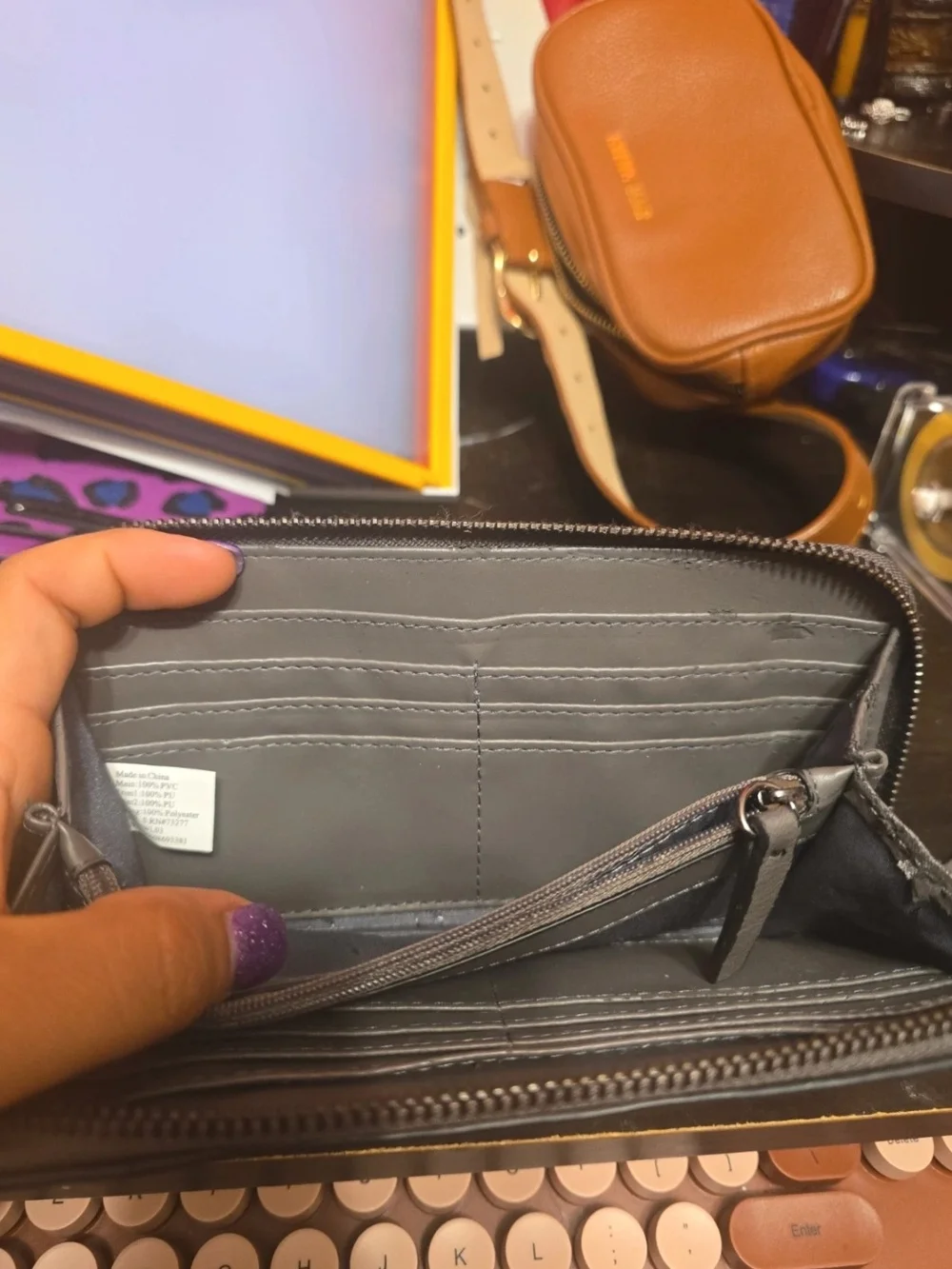 Simply Vera Monogram Zip-Around Wallet in Gray and White